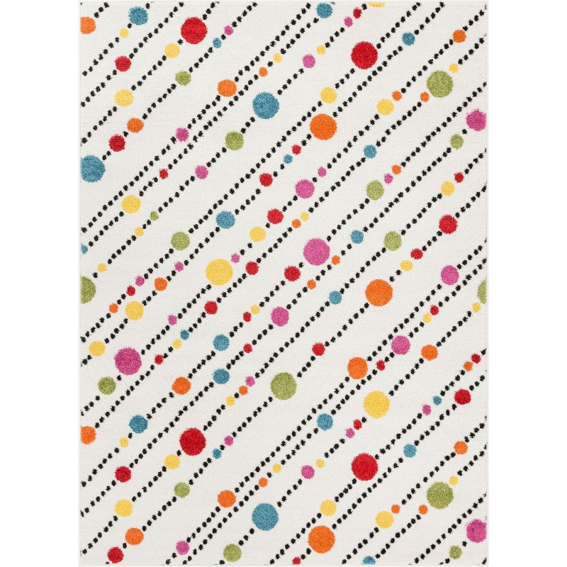 Well Woven Modern Dandy Dots Stripes Bright Kids Room Carpet Soft Durable 3'3" x 5' White Area Rug