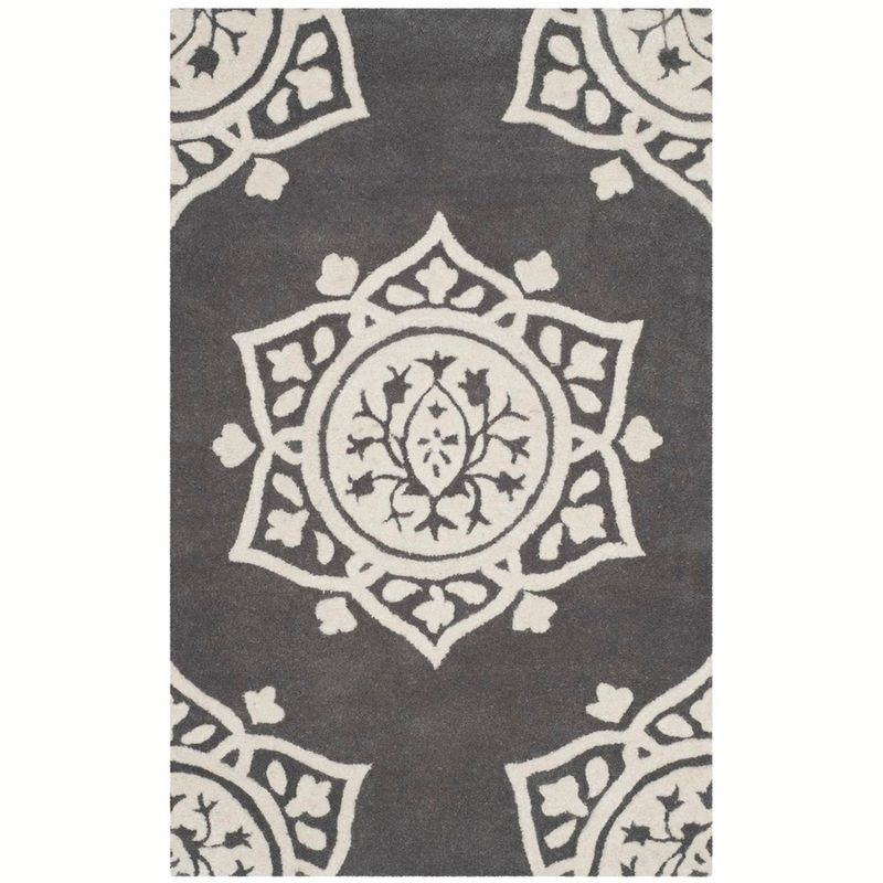 Bella BEL136 Hand Tufted Indoor Runner Rug - Dark Grey/Ivory - 2'6"x4' - Safavieh
