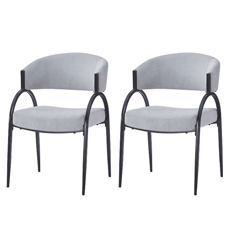 Christopher Knight Home Hayden Upholstered Armrest Dining Chairs with Metal Legs (Set of 2), Gray/Black