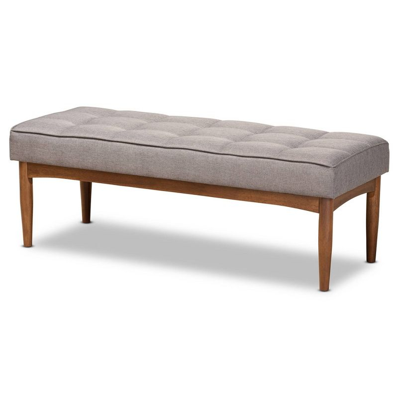 Sanford Wood Dining Ottoman Gray/Walnut Brown - Baxton Studio: Padded Fabric, Tufted Design, Angled Legs