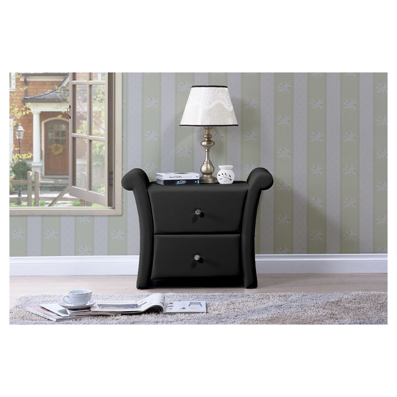 Victoria Matte Faux Leather Nightstand: 2 Drawers, Rectangle Shape - Baxton Studio