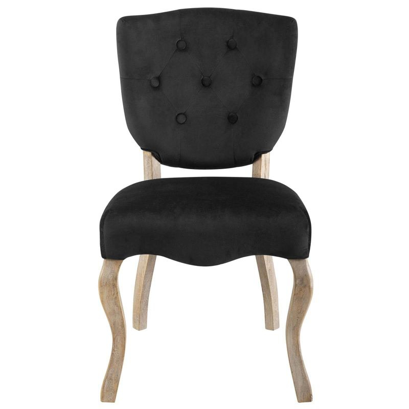 Array Vintage French Dining Side Chair Black - Modway: Velvet Upholstered, Weathered Wood Legs, Shield Back with Button Tufting