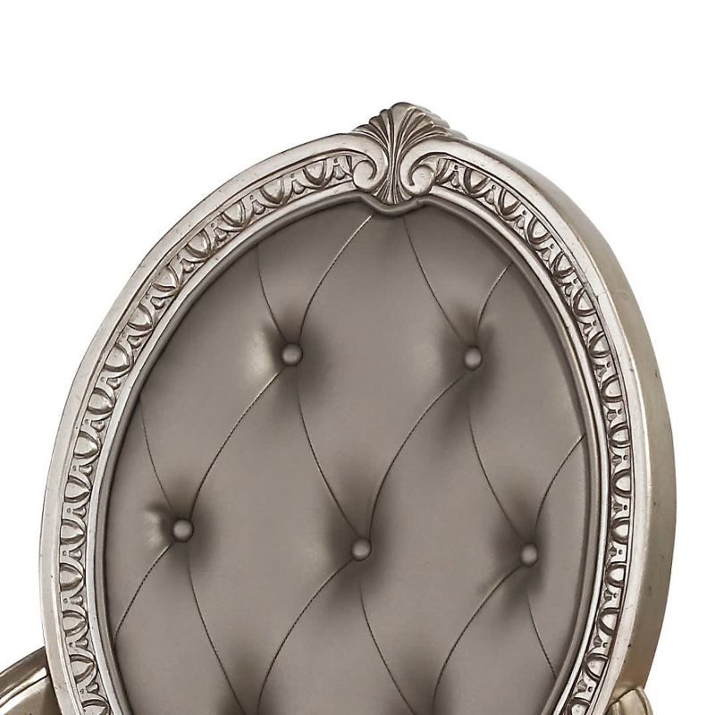 Set of 2 24" Northville PU Dining Chairs Antique Silver - Acme Furniture: Queen Anne Style, Tufted Back