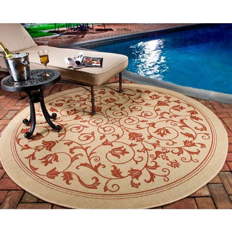 Courtyard CY2098 UV & Stain Resistant Non-Shedding Power Loomed Indoor/Outdoor Area Rug - Natural/Terra - 7'10" Round - Safavieh