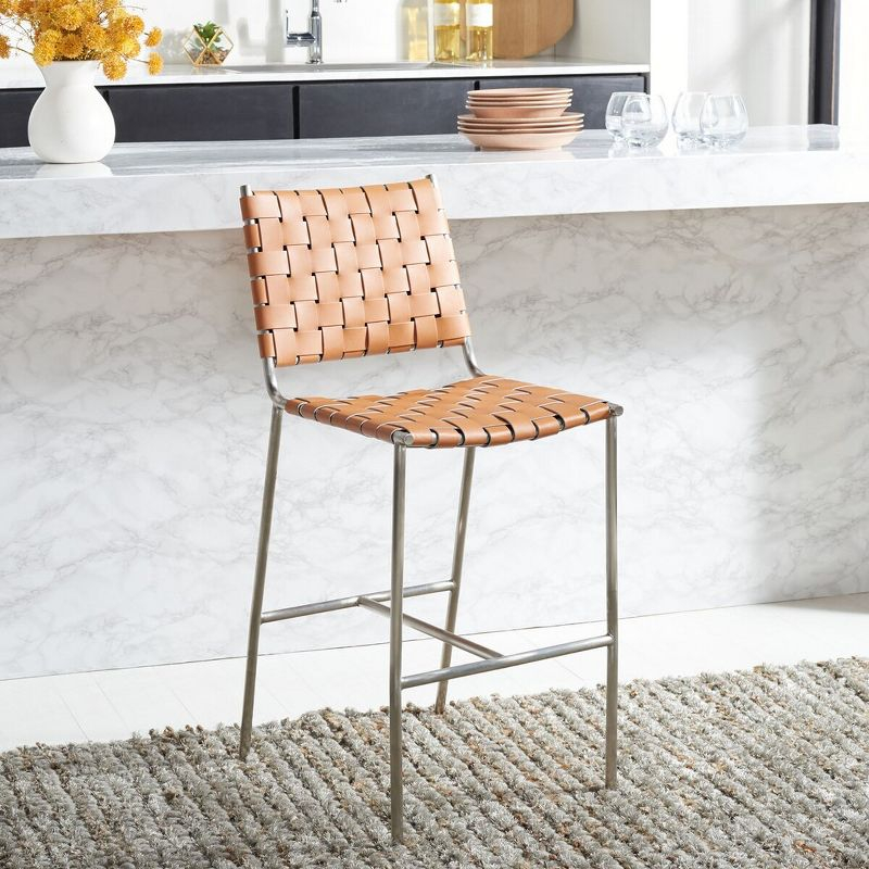 Olenna Woven Counter Stool - BST3011 - Cognac/Silver - Safavieh