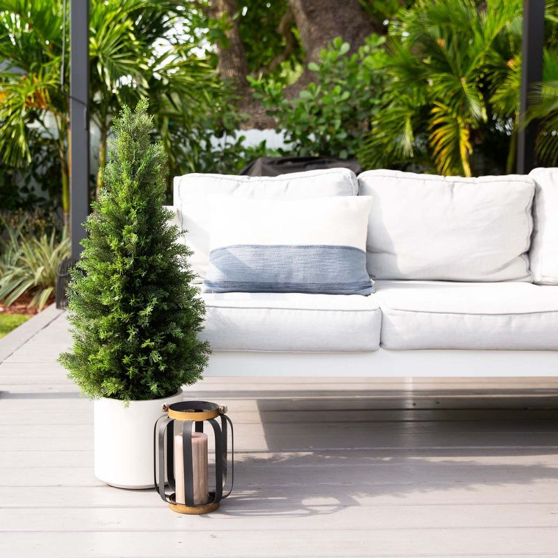 Nearly Natural 3-ft Artificial Cedar Tree in White Planter UV Resistant (Indoor/Outdoor)