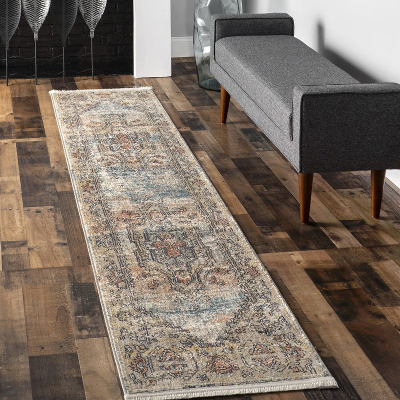 Nuloom Marley Medallion 2x6 Runner Indoor Area Rug for Living Room Bedroom Dining Room Entryway Hallway Kitchen, Beige/Ivory