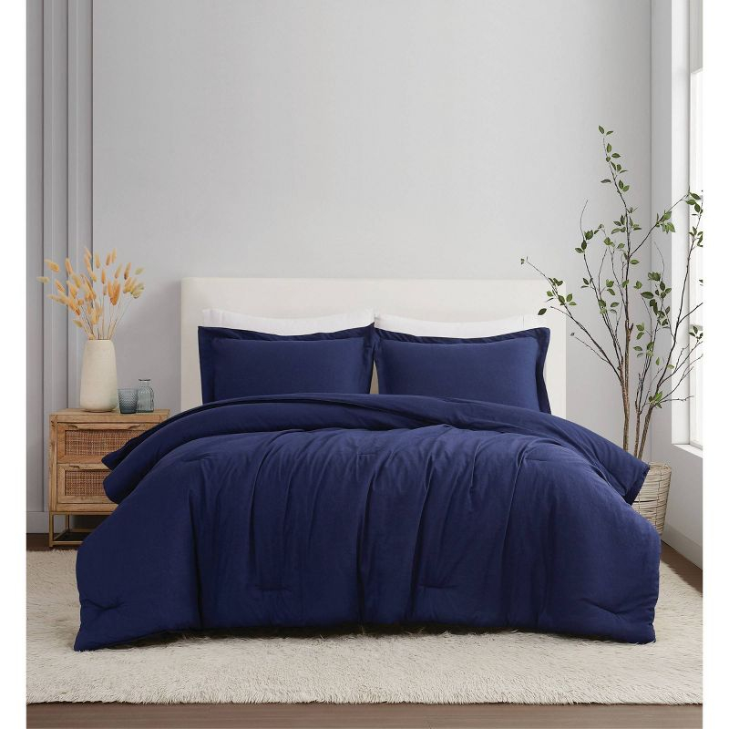 Brooklyn Loom 3pc King Flax Linen Comforter Set Navy Blue