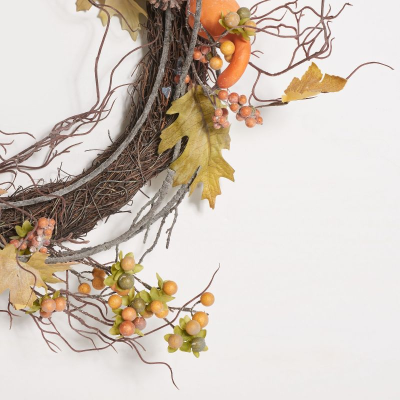 Faux 24" Oak Leak Wreath W/ Pumpkins - Multicolored - Safavieh