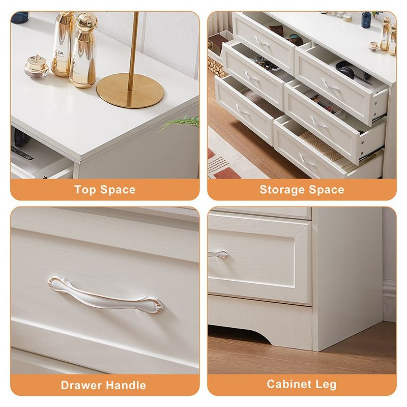 6 Drawer Dresser, Chest Of Drawers, Floor Storage Drawer Cabinet, Wood Chest Of Drawers Anti-tip Device White