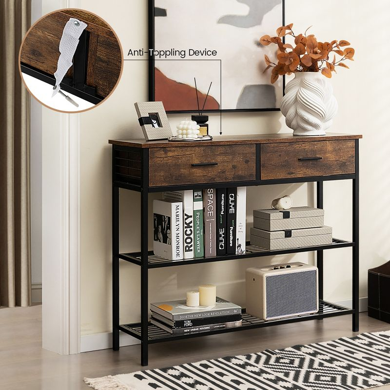 Costway Console Entryway Sofa Table with 2 Drawers for Entrance Living Room Rustic Brown