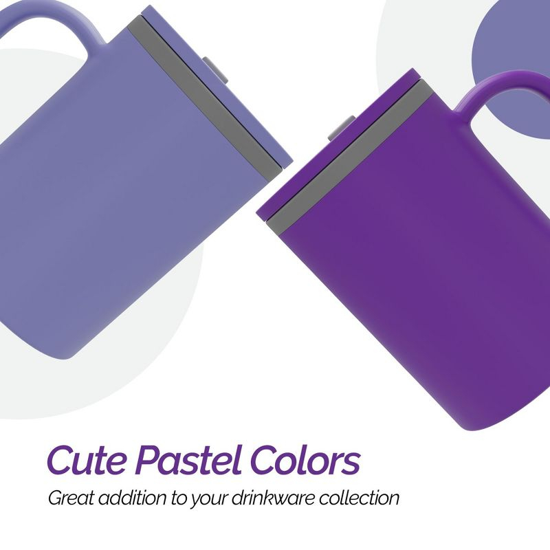 Copco Iconic 16oz Double Wall Insulated Desk Mug with Lid & Handle, Set of 2, BPA-Free Reusable Plastic, Spill-Proof, Wide Mouth (Purple/Light Purple)