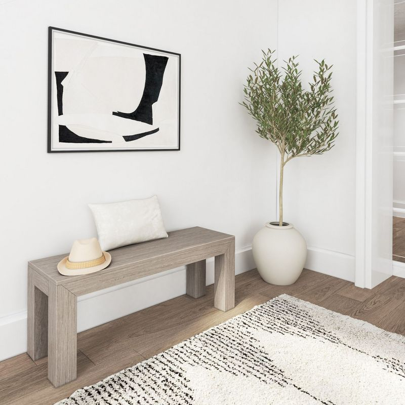 Plank+Beam Modern Dining Bench, Solid Wood Bench for Dining Table, 49", Seashell Wirebrush