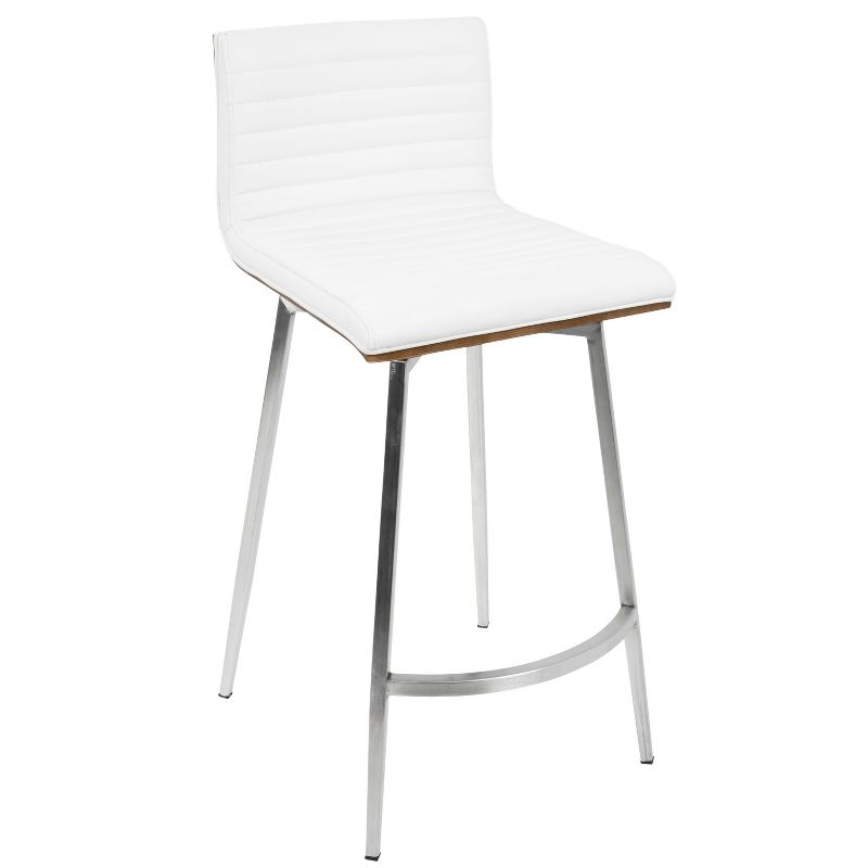 LumiSource Set of 2 Mason Contemporary Swivel Counter Height Barstools White: Faux Leather, Steel Legs, Fixed 24.5" Seat Height