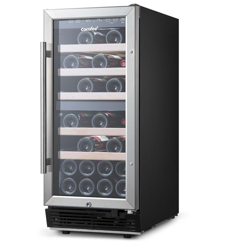 Comfee 28-Bottle Dual Zone Free Standing Beverage and Wine Cooler, Stainless Steel