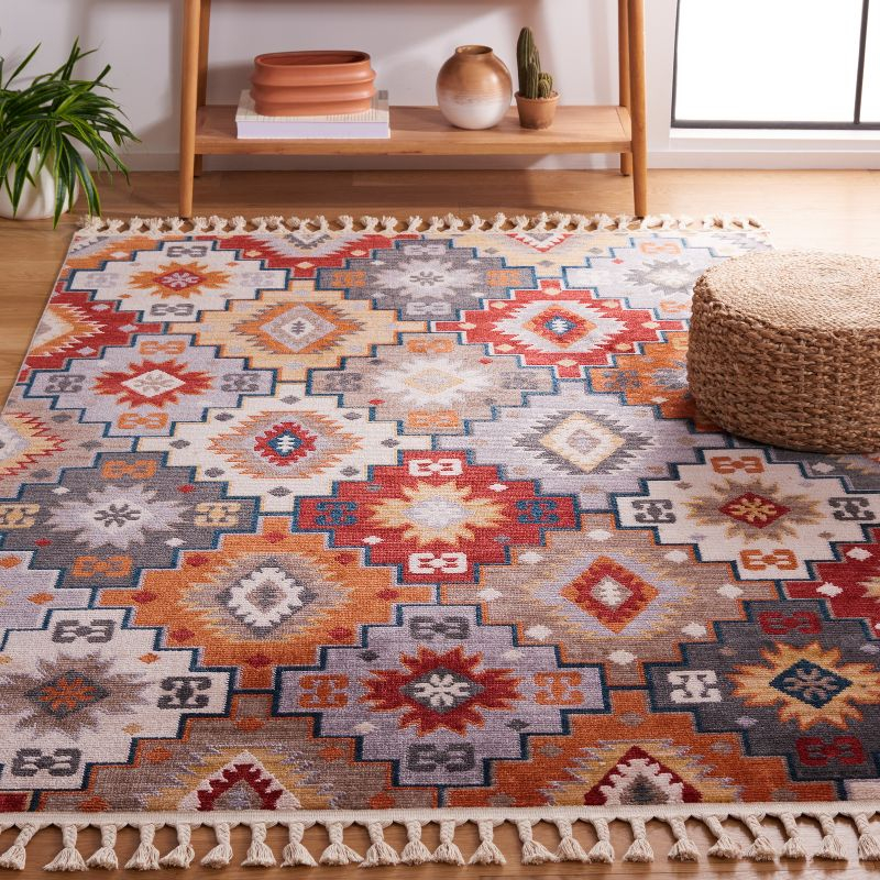 Farmhouse FMH805 Power Loomed Area Rug - Grey/Red - 4'x5'4" - Safavieh.