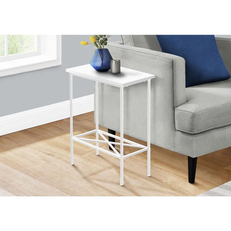 Monarch Specialties Accent Table, Side, End, Narrow, Small, 2 Tier, Living Room, Bedroom, White Laminate, White Metal, Contemporary, Modern