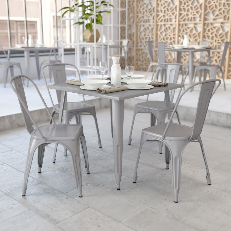 Flash Furniture Commercial Grade 35.5" Square Silver Metal Indoor-Outdoor Table