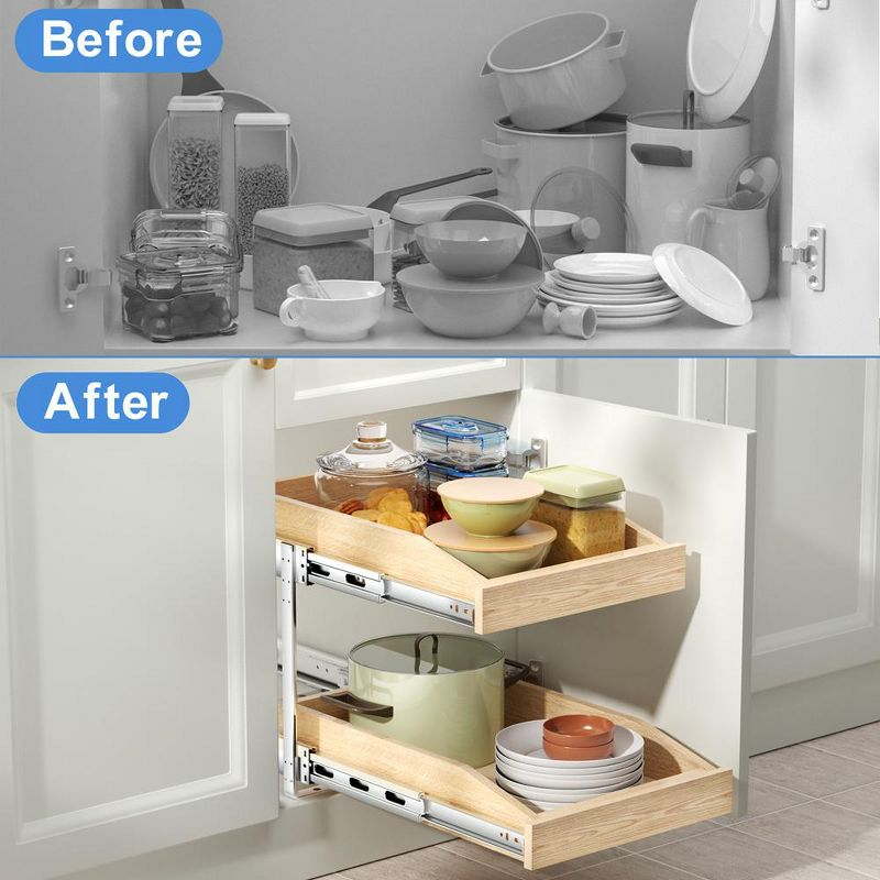 LOVMOR 2 Tier Pull Slide Out Cabinet Organizer 13 Inch x 21 inch, Cabinet Drawer Organizer with U Bracket