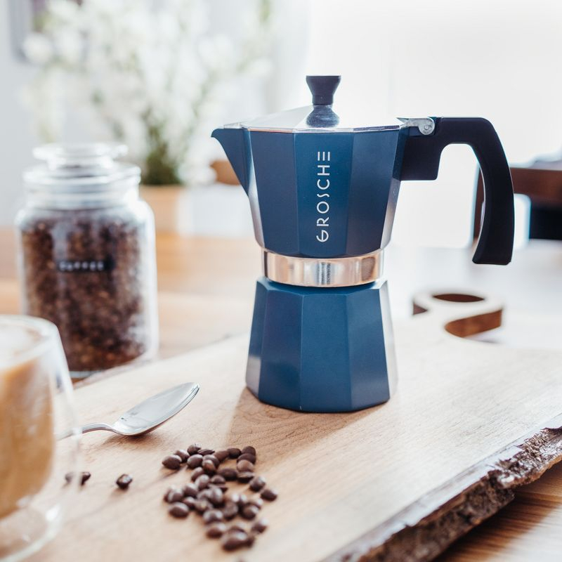 GROSCHE Milano Stovetop Espresso Maker Moka Pot 6 Espresso Cup size 9.3oz, Blue