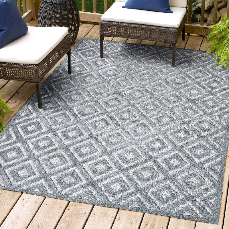 3'x5' Portmany Neutral Diamond Trellis Indoor/Outdoor Area Rug, Dark Gray - JONATHAN Y