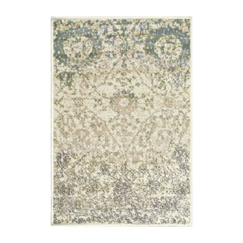 Floral Damask Geometric Indoor Runner or Area Rug, 2'x3', Ivory - Blue Nile Mills