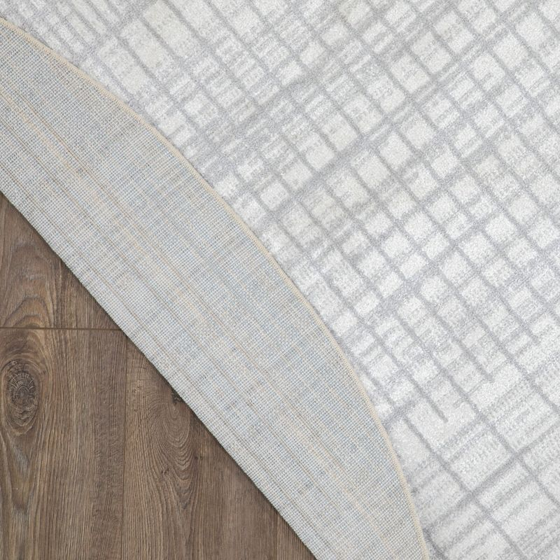 Nourison Astra Machine Washable Semi Circles Mid-Century Modern Indoor Rug Ivory Blue 5'3"xRound