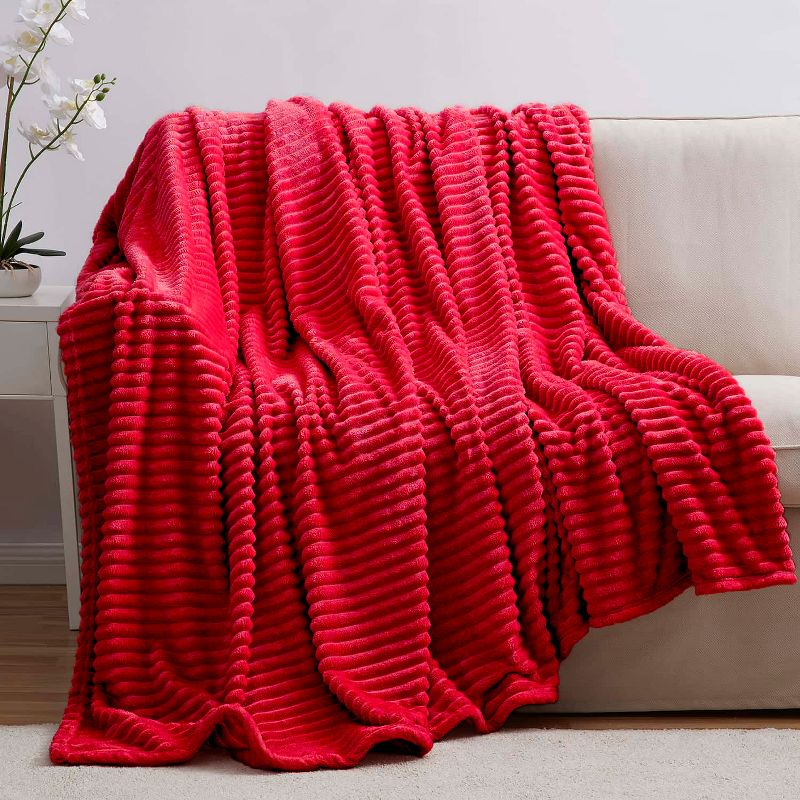 Nestl Soft Twin Blankets for Bed, Warm Fuzzy Twin Size Blanket, Cherry Red Cut Plush Fleece Blanket