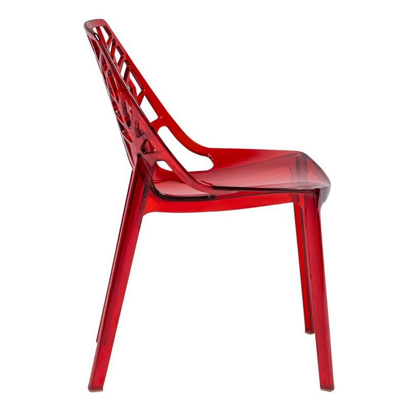 LeisureMod Cornelia Modern Plastic Dining Chair with Cut-Out Tree Design, Transparent Red