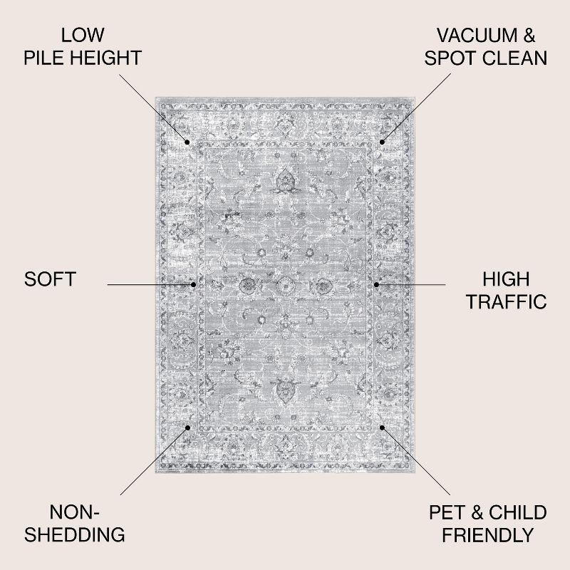 4'x6' Modern Persian Vintage Area Rug, Light Grey - JONATHAN Y