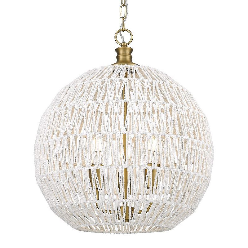 Golden Lighting Florence 3-Light Pendant in Brushed Champagne Bronze with Bleached White Raphia Rope