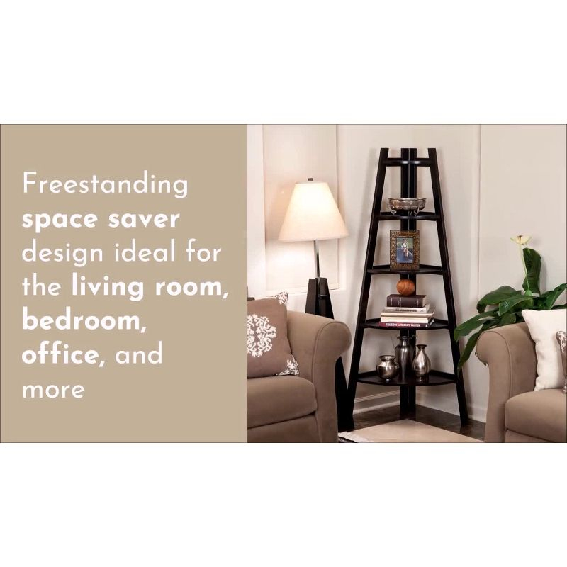 63" x 26.5" Five-Tier Pyramid Corner Ladder Shelf White - Danya B.: Modern Display, MDF Wood, Open Shelves