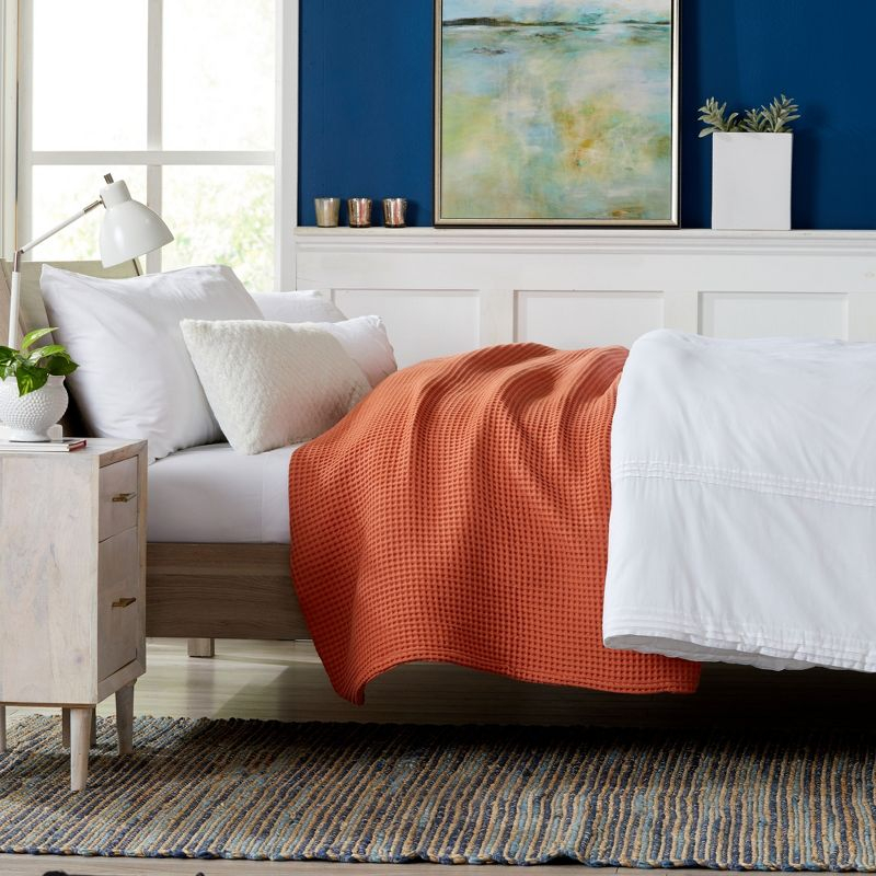 Market & Place 100% Cotton Waffle Weave Bed Blanket Full/Queen Burnt Orange