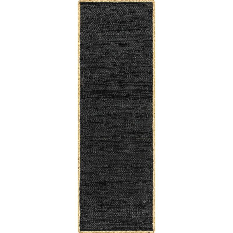 Nuloom Sabby Hand Woven Leather Flatweave Kitchen Runner Indoor Area Rug - Hallway, Entryway, 2' x 6', Black