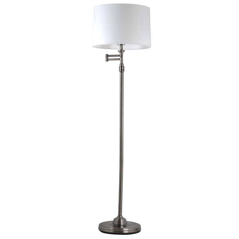 Adesso Aaron Swing Arm Floor Lamp Pewter: Linen Shade, Metal Body, UL Listed, 57.44" Height