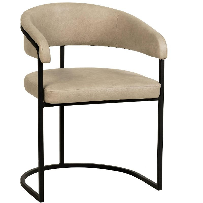 LeisureMod Aero Modern Curve-Back Dining Arm Chair with Leather Upholstery and Metal Legs – Accent Seating for Dining Rooms, Kitchens, or Offices