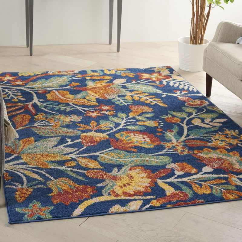 Nourison Allur Botanical Indoor Area Rug Navy Multicolor 5'3" x 7'3"