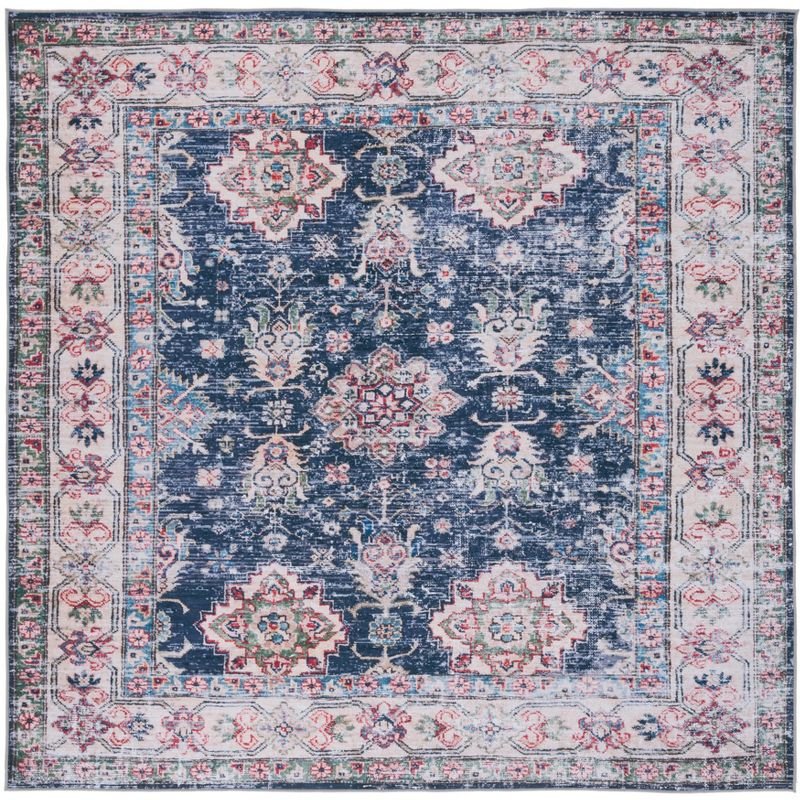 Tucson TSN196 Power Loomed Machine Washable Area Rug - Navy/Beige - 6'x6' - Safavieh.
