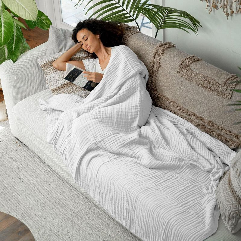 Muslin Blanket for Adults, Extra Large Twin 90” x 66” By Comfy Cubs - White