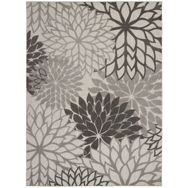 Nourison Aloha Floral Bloom Flatweave High-Low Indoor Outdoor Area Rug Silver Grey 7' x 10'