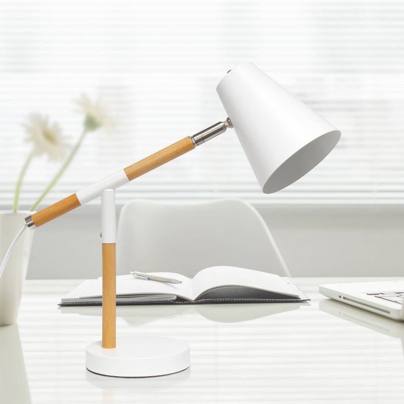 Simple Designs Wooden Pivot Desk Lamp White: ETL Listed, Adjustable Neck, Metal Shade, No Assembly Required