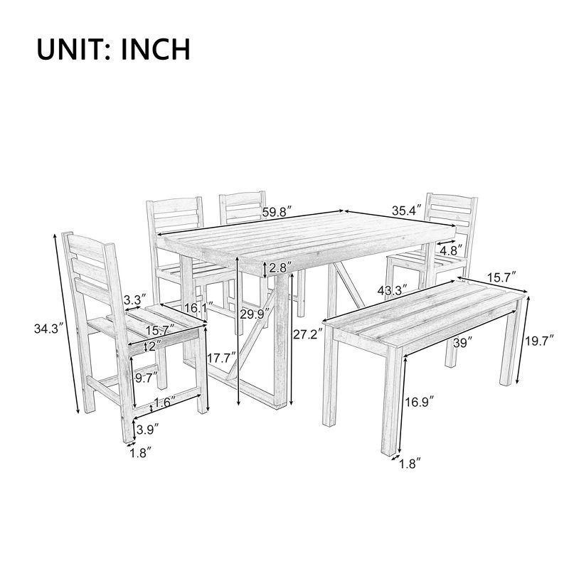 6pcs Outdoor Dining Sets, Patio Furniture Set Acacia Wood Table and Chair, Natural - ModernLuxe
