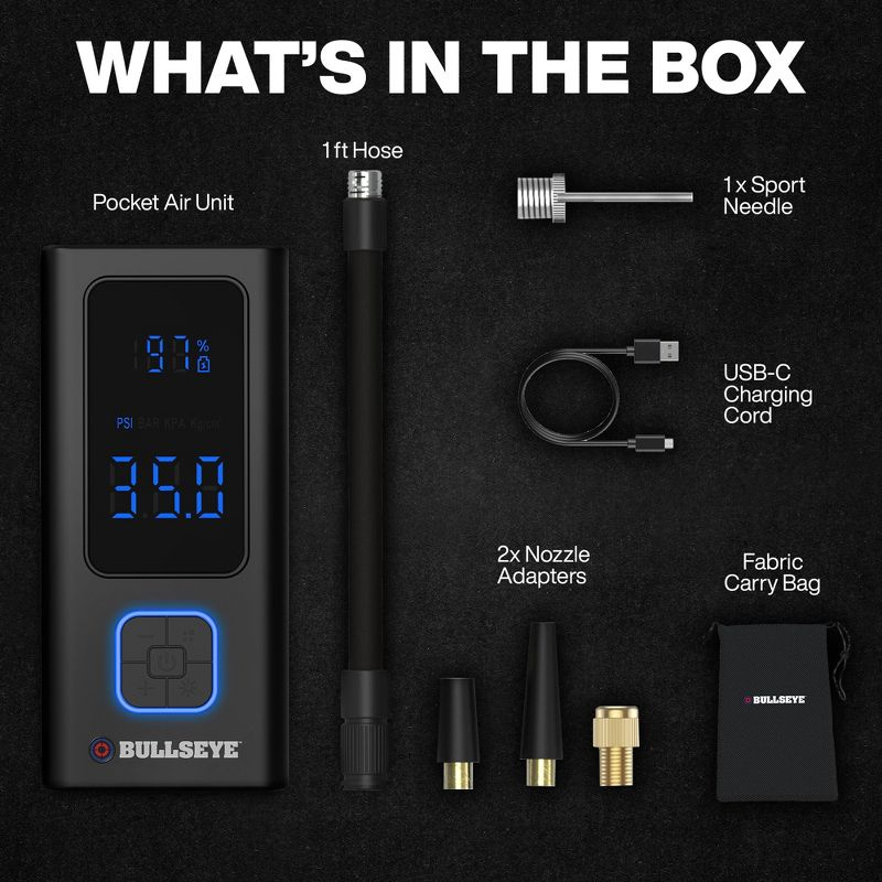 Bullseye Pocket Air Tire Inflator 4000mAH Rechargeable Electric Air Compressor Portable Pump