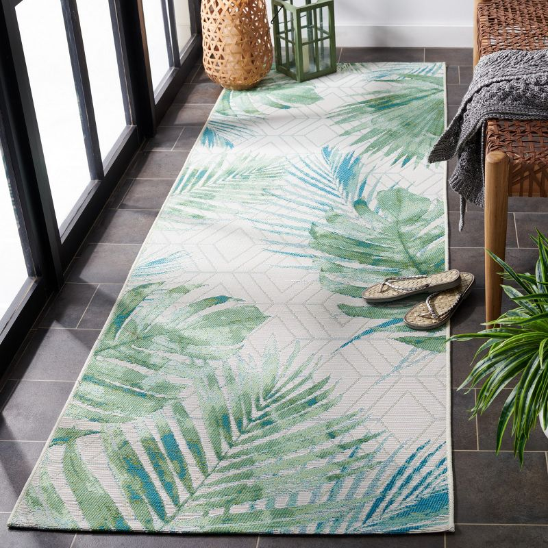 Barbados BAR590 Power Loomed Indoor and Outdoor Runner Rug - Green/Teal - 2'8"x8' - Safavieh.
