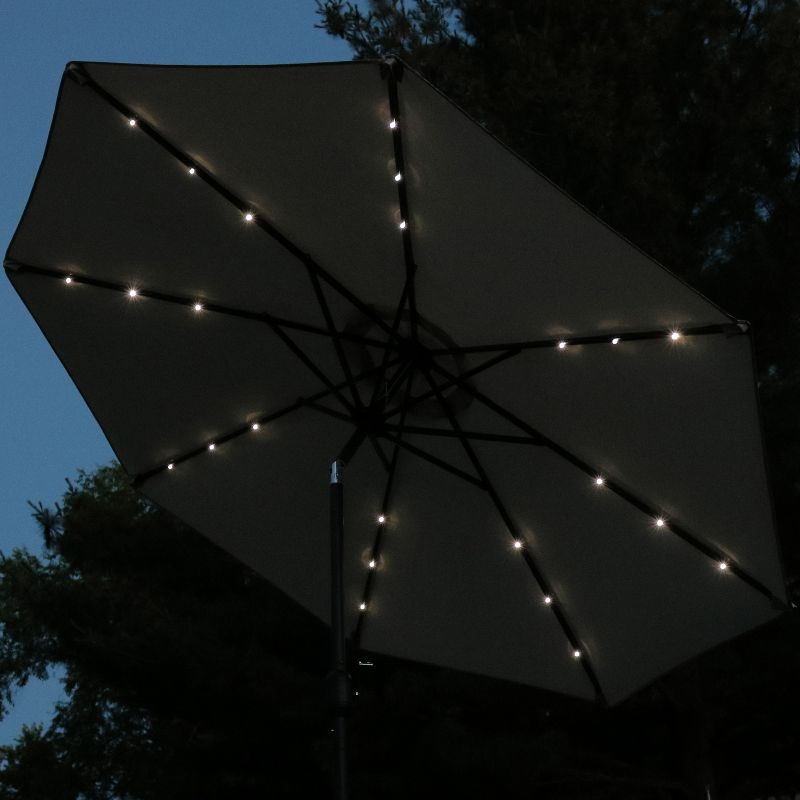 Sunnydaze Outdoor Solar Patio Umbrella with Polyester Canopy, LED Lights and Push Button Tilt and Crank - 9' - Beige