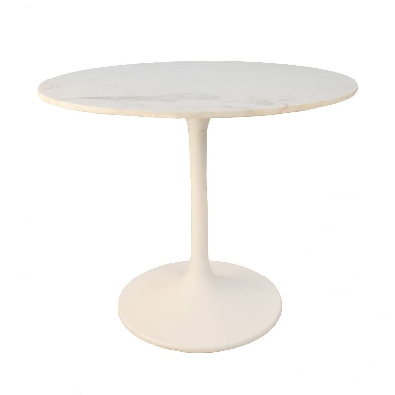 Carolina Living 36" Zaha Round Marble Top Dining Table White: Midcentury Modern, Metal Pedestal Base, Seats 4