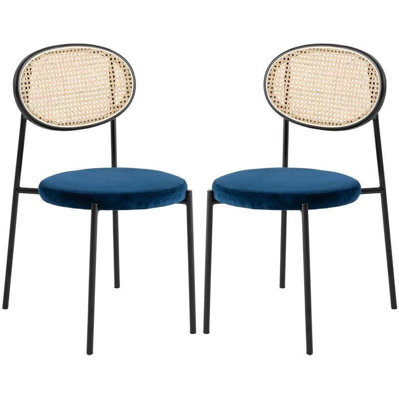 LeisureMod Euston Set of 2 Modern Dining Chairs with Wicker Back and Velvet Seat, Indoor Kitchen, Dining Room, Home, Contemporary Side Chair Seating
