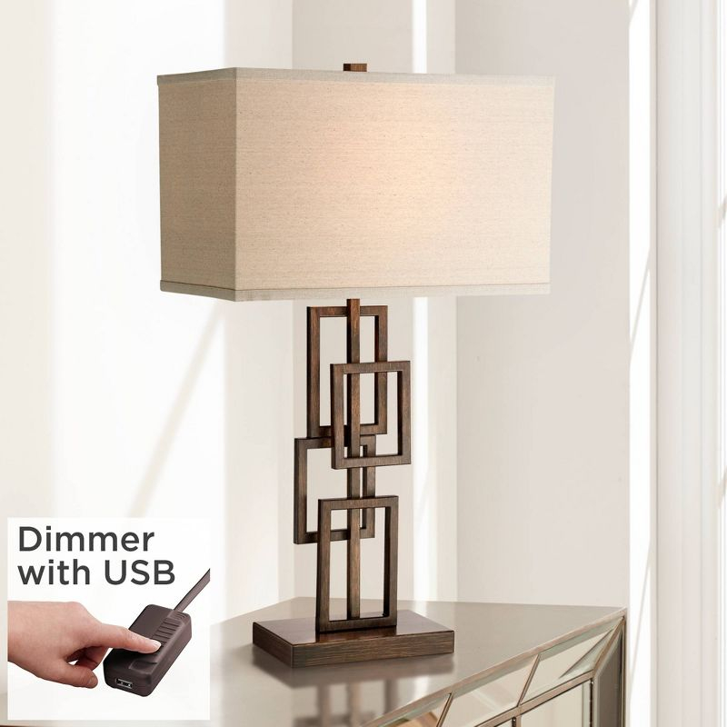 360 Lighting Kory Industrial Table Lamp 29" Tall Bronze Metal with USB Charging Port Rectangular Shade for Bedroom Living Room Bedside Nightstand Kids