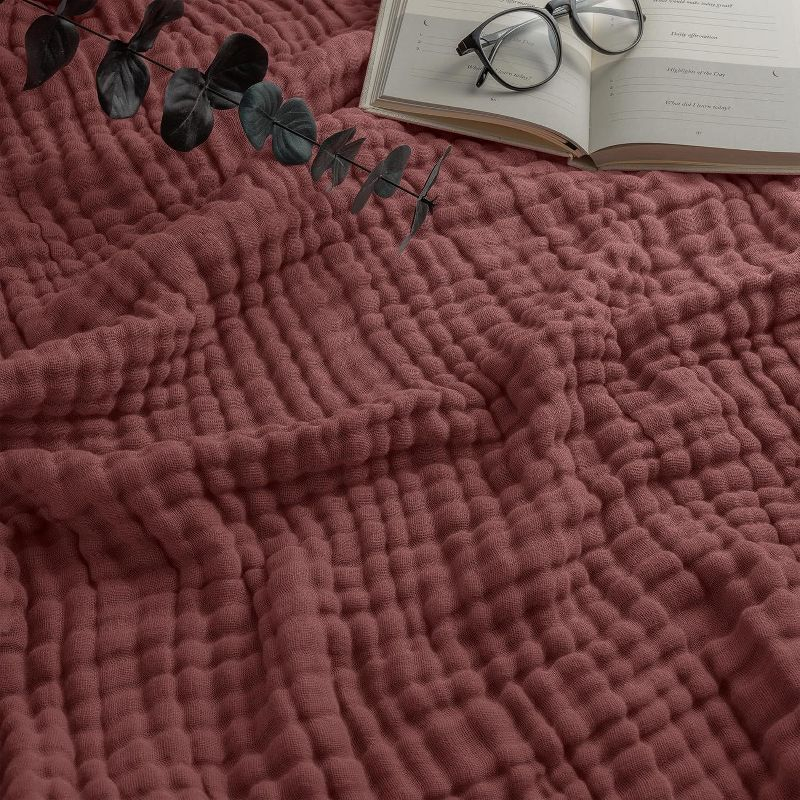 Muslin Blanket for Adults, Extra Large Twin 90” x 66” By Comfy Cubs - Wine