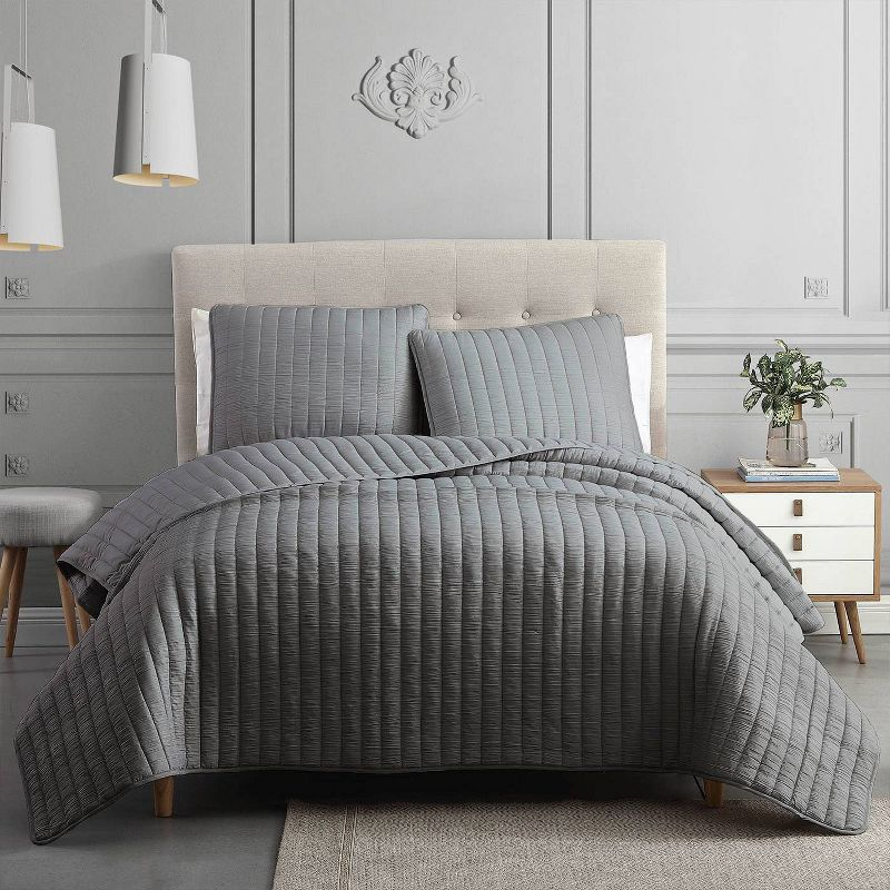 Riverbrook Home 3pc Full/Queen Moonstone Quilt Bedding Set Dark Gray: Polyester, Machine Washable, No Flange